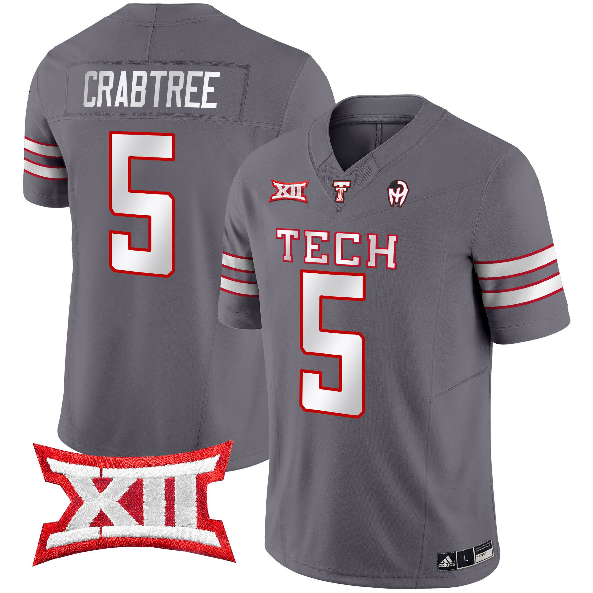 Men Texas Tech Red Raiders #5 Crabtree Grey 2024 Patrick Mahomes Symbol Vapor Limited NCAA Jersey